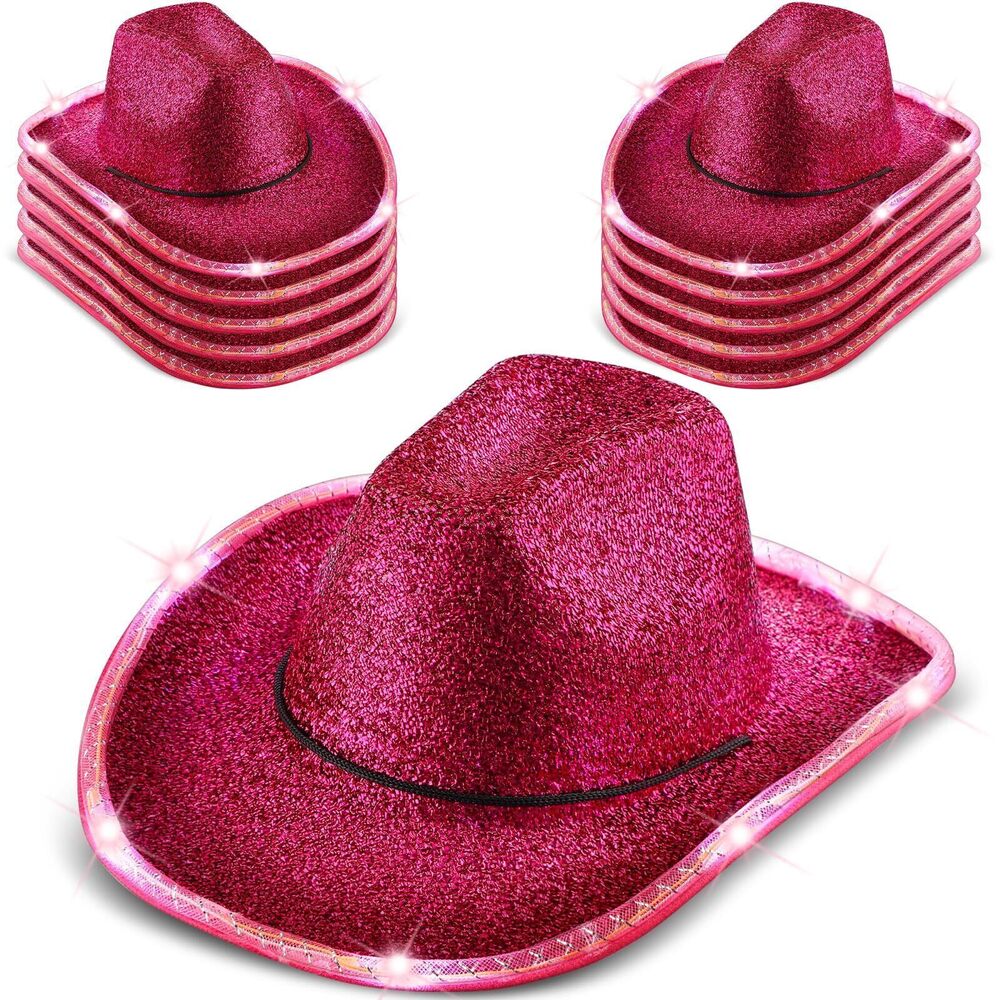 3854 10 Pcs Lights LED Cowboy Cowgirl Hat LED Flashing Cowgirl Hat
